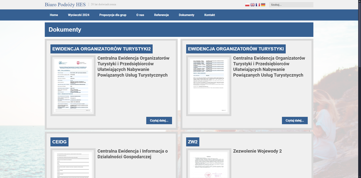 Biuro Podróży HES - dokumenty - strona